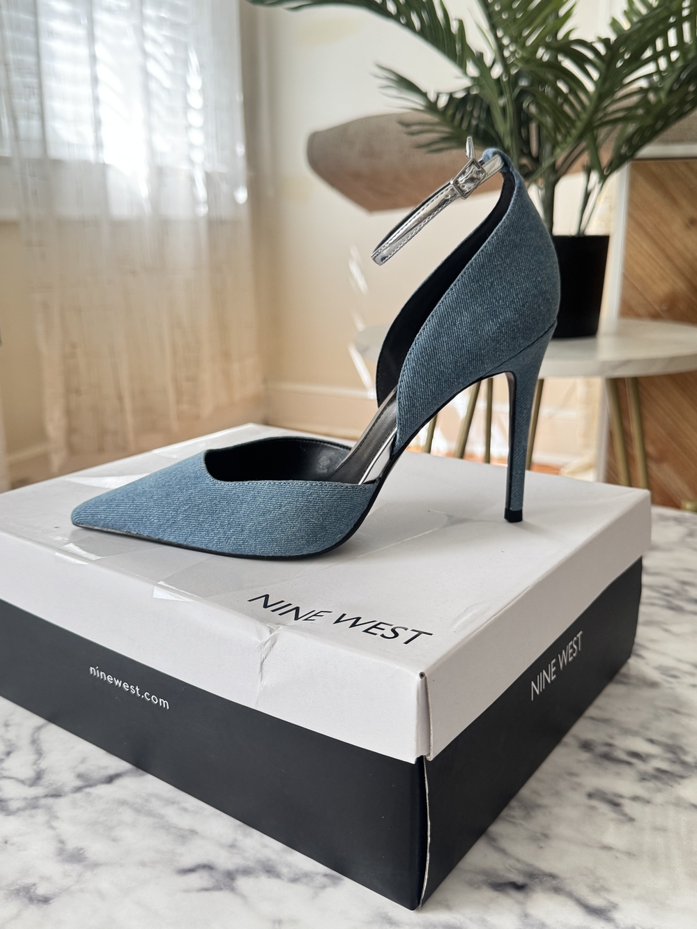Nine West Blue Pointed-Toe Stiletto Pump with Ankle Strap
